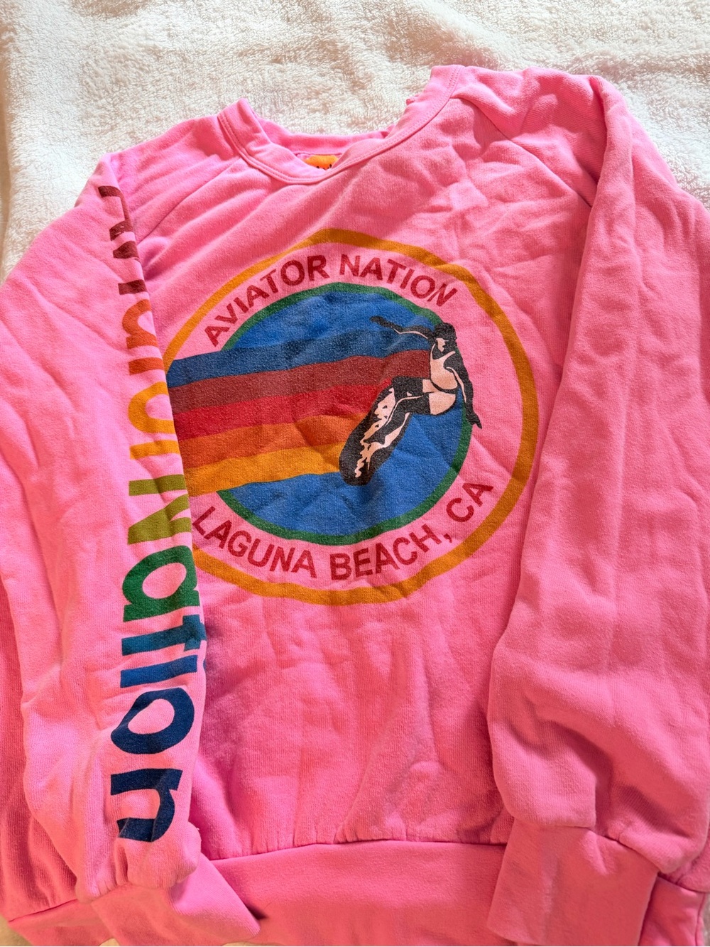 Aviator Nation Pink Laguna Beach Graphic Pullover Sweatshirt,worn it like two t